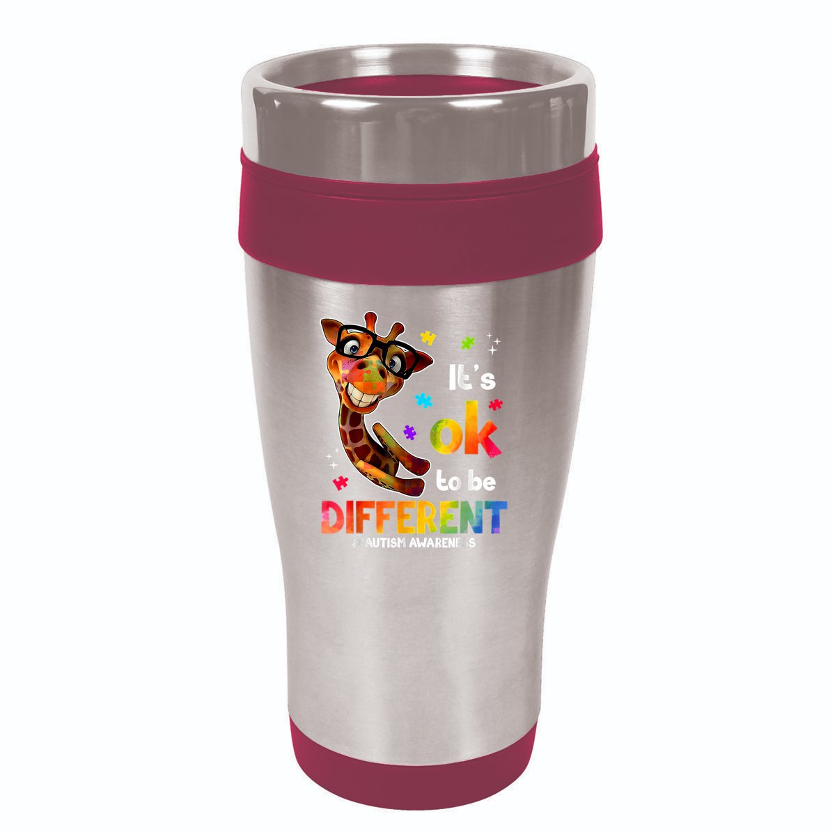 Funny Autism Awareness Its Ok To Be Different Giraffe 16oz Travel Tumbler