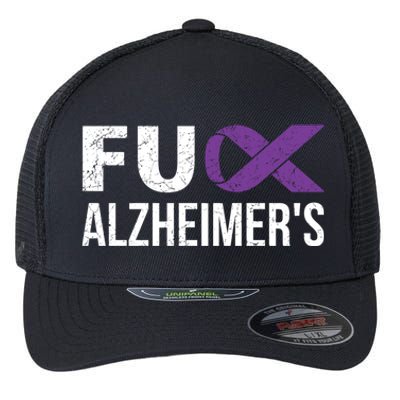 Fuck Alzheimer's Awareness Purple Ribbon Detia Mom Dad Gift Flexfit Unipanel Trucker Cap