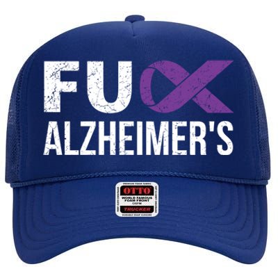 Fuck Alzheimer's Awareness Purple Ribbon Detia Mom Dad Gift High Crown Mesh Back Trucker Hat