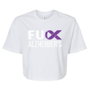 Fuck Alzheimer's Awareness Purple Ribbon Detia Mom Dad Gift Bella+Canvas Jersey Crop Tee