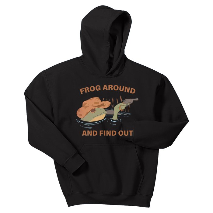 Frog Around And Find Out Funny Frog Cowboy Kids Hoodie