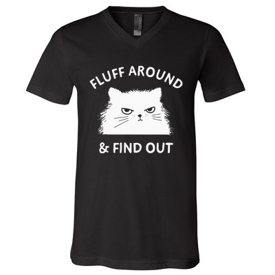 Fluff Around And Find Out Funny Cat Adult Humor Short Sleeve V-Neck T-Shirt