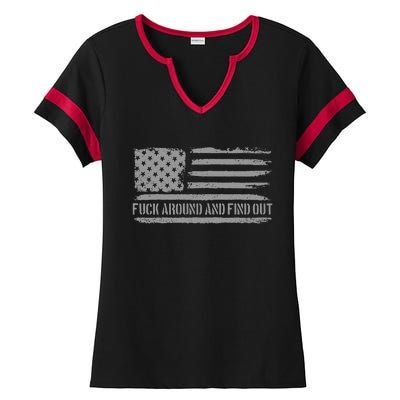 Fuck Around And Find Out American Flag 4th Of July Fafo Ladies Halftime Notch Neck Tee