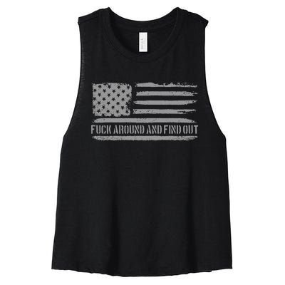 Fuck Around And Find Out American Flag 4th Of July Fafo Women's Racerback Cropped Tank