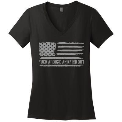 Fuck Around And Find Out American Flag 4th Of July Fafo Women's V-Neck T-Shirt