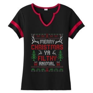 Funny Alone At Home Movies Merry Christmas You Filty Animal Ladies Halftime Notch Neck Tee