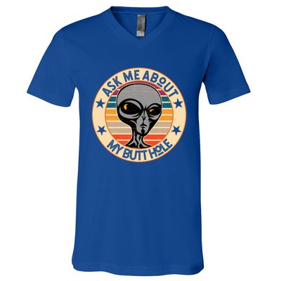 Funny Alien Abduction Ask Me About My Butthole Vintage Retro Gift V-Neck T-Shirt