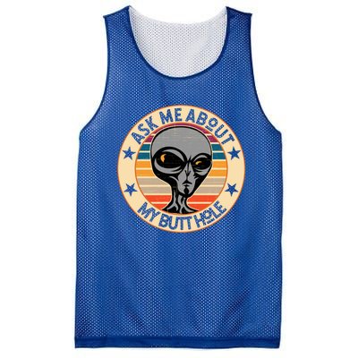 Funny Alien Abduction Ask Me About My Butthole Vintage Retro Gift Mesh Reversible Basketball Jersey Tank