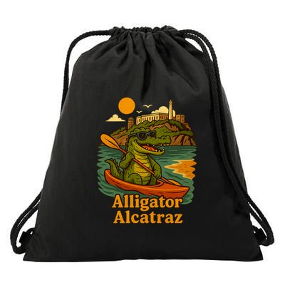 Funny Alligator Alcatraz Drawstring Bag