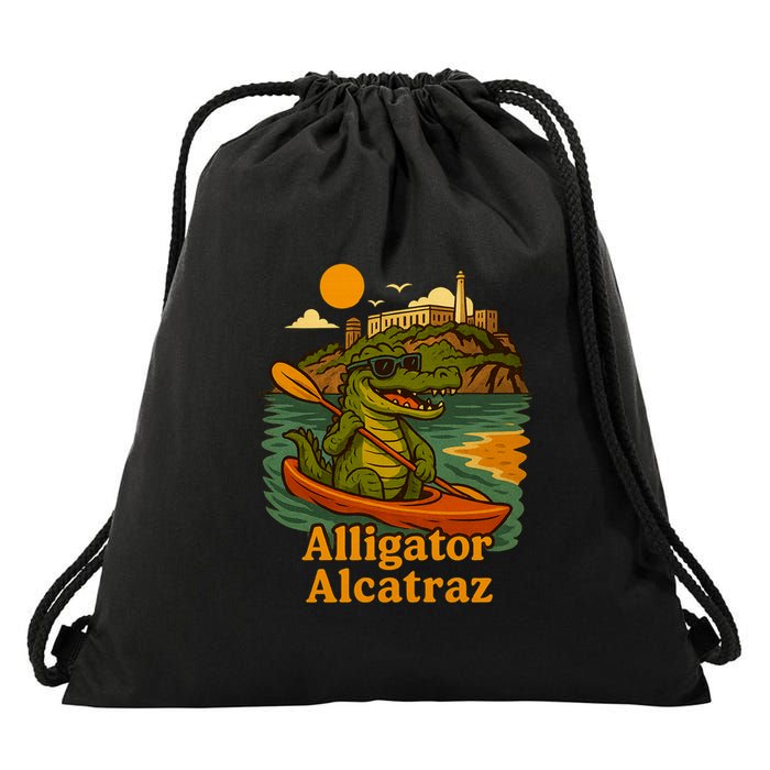 Funny Alligator Alcatraz Drawstring Bag