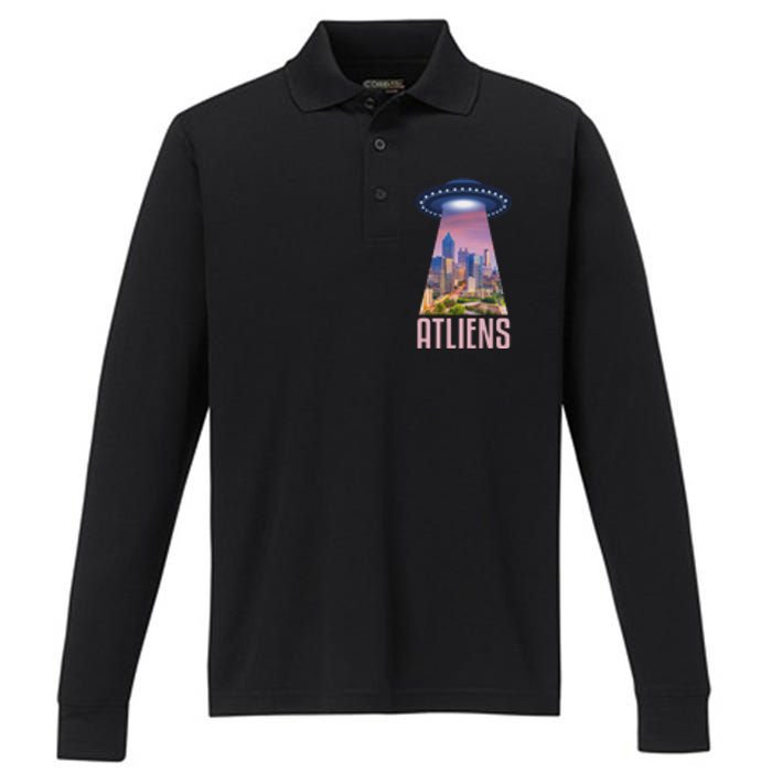 Funny Atliens Atlanta Al Novelty Performance Long Sleeve Polo