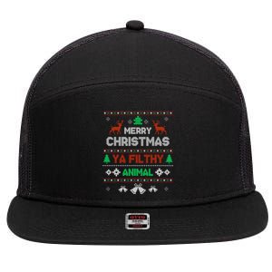 Funny Alone At Home Movies Merry Christmas You Filty Animal 7 Panel Mesh Trucker Snapback Hat