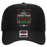 Funny Alone At Home Movies Merry Christmas You Filty Animal High Crown Mesh Back Trucker Hat