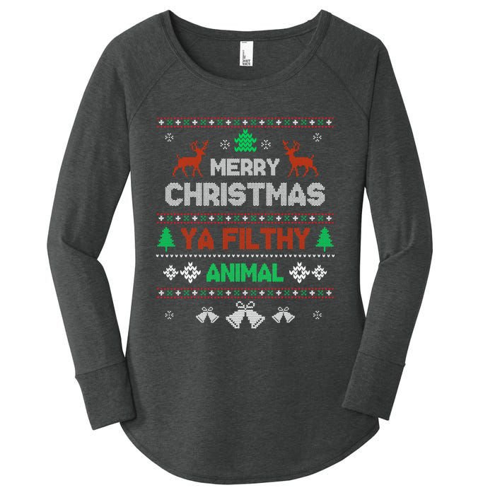 Funny Alone At Home Movies Merry Christmas You Filty Animal Women's Perfect Tri Tunic Long Sleeve Shirt