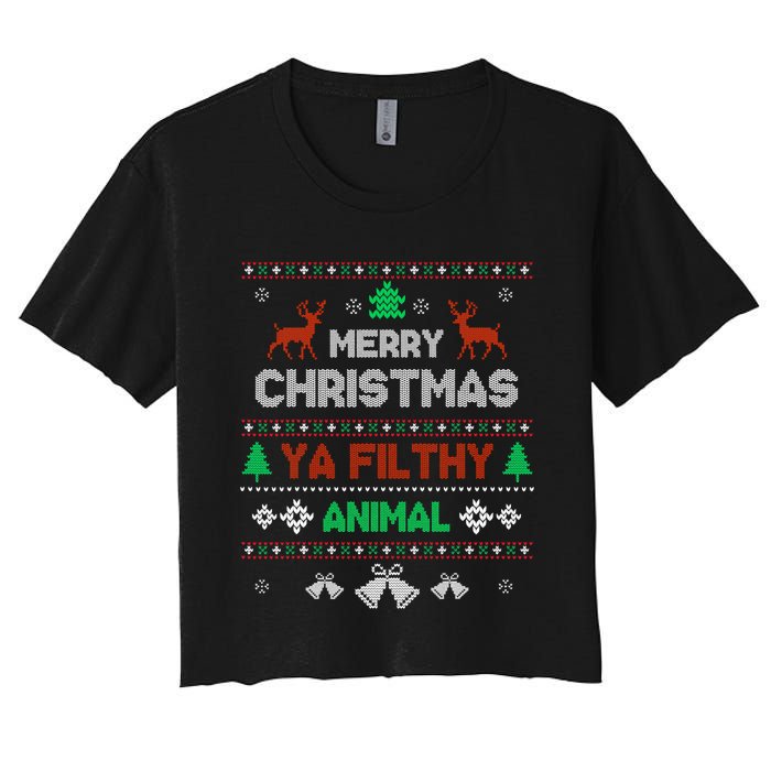 Funny Alone At Home Movies Merry Christmas You Filty Animal Women's Crop Top Tee