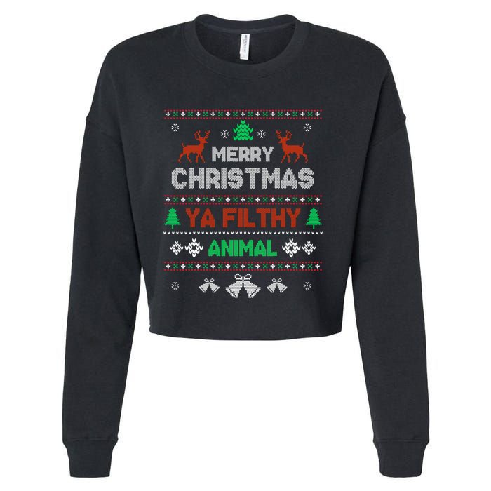 Funny Alone At Home Movies Merry Christmas You Filty Animal Cropped Pullover Crew