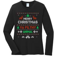 Funny Alone At Home Movies Merry Christmas You Filty Animal Ladies Long Sleeve Shirt