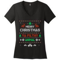 Funny Alone At Home Movies Merry Christmas You Filty Animal Women's V-Neck T-Shirt