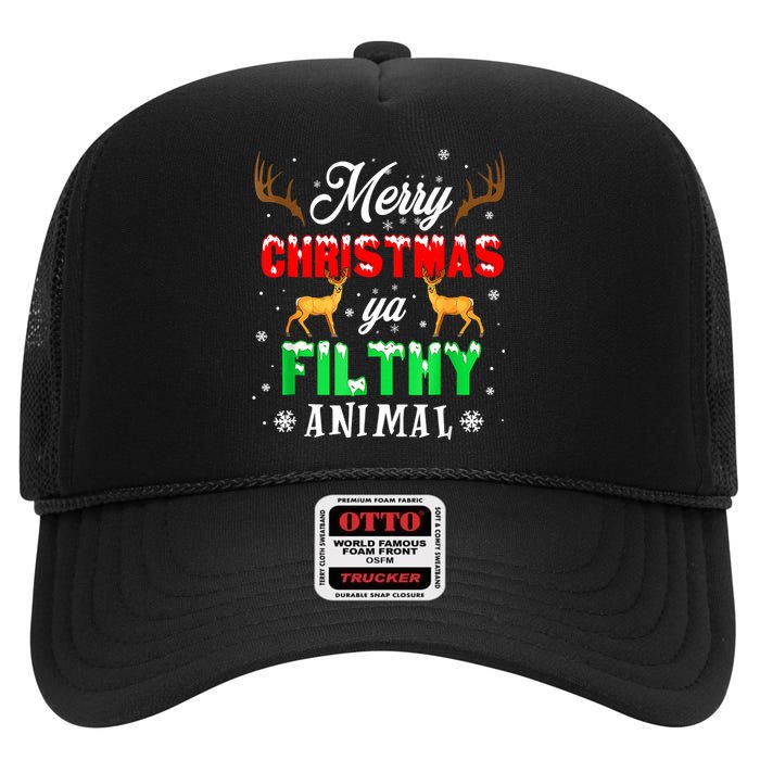 Funny Alone At Home Movies Merry Christmas You Filty Animal High Crown Mesh Back Trucker Hat