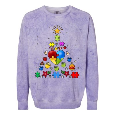 Funny Autism Awareness Christmas Tree Colorblast Crewneck Sweatshirt