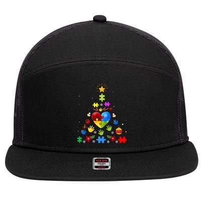 Funny Autism Awareness Christmas Tree 7 Panel Mesh Trucker Snapback Hat