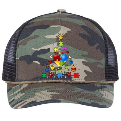 Funny Autism Awareness Christmas Tree Retro Rope Trucker Hat Cap