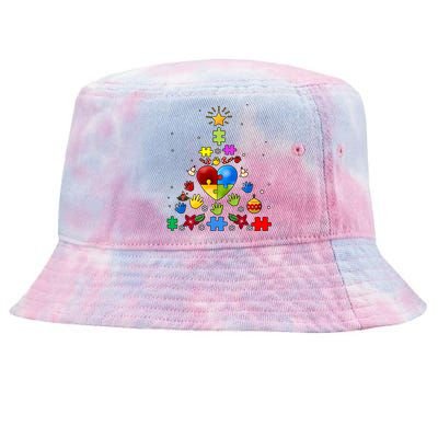 Funny Autism Awareness Christmas Tree Tie-Dyed Bucket Hat