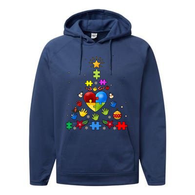 Funny Autism Awareness Christmas Tree Performance Fleece Hoodie