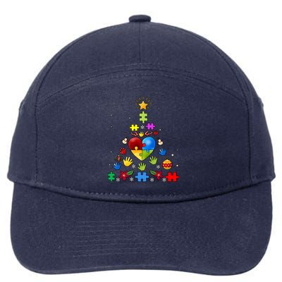 Funny Autism Awareness Christmas Tree 7-Panel Snapback Hat