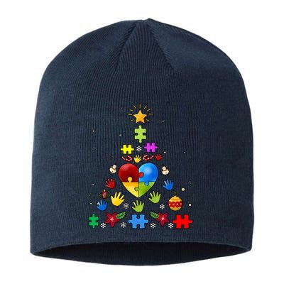 Funny Autism Awareness Christmas Tree Sustainable Beanie