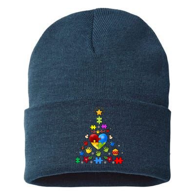 Funny Autism Awareness Christmas Tree Sustainable Knit Beanie