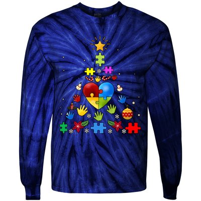 Funny Autism Awareness Christmas Tree Tie-Dye Long Sleeve Shirt