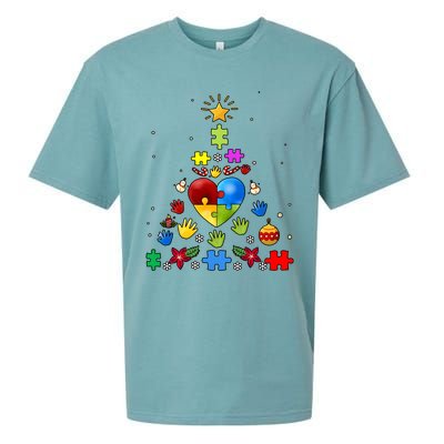 Funny Autism Awareness Christmas Tree Sueded Cloud Jersey T-Shirt