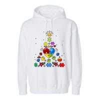 Funny Autism Awareness Christmas Tree Garment-Dyed Fleece Hoodie