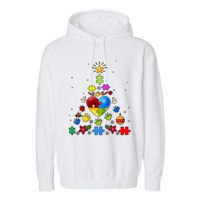 Funny Autism Awareness Christmas Tree Garment-Dyed Fleece Hoodie