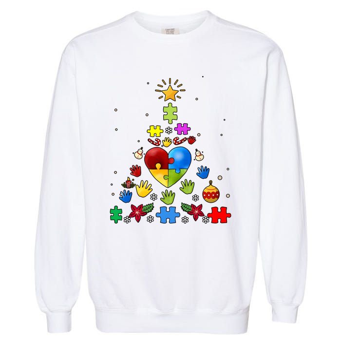 Funny Autism Awareness Christmas Tree Garment-Dyed Sweatshirt