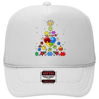 Funny Autism Awareness Christmas Tree High Crown Mesh Back Trucker Hat