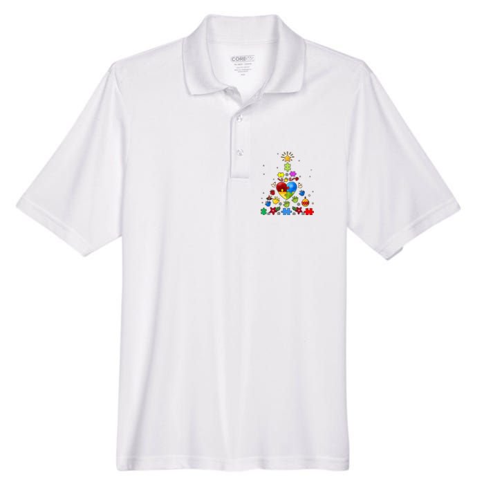 Funny Autism Awareness Christmas Tree Men's Origin Performance Pique Polo