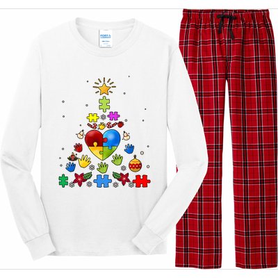 Funny Autism Awareness Christmas Tree Long Sleeve Pajama Set