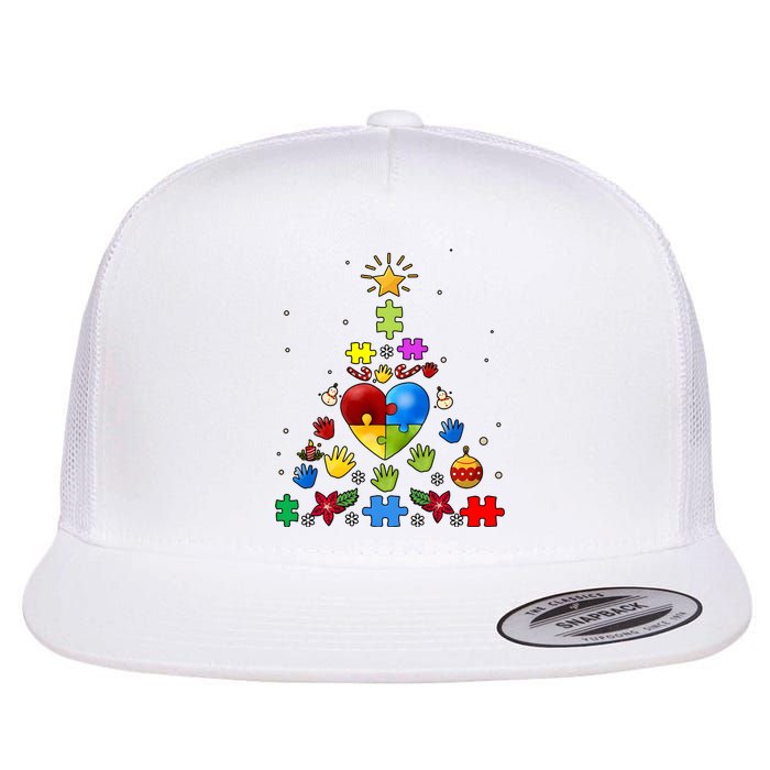 Funny Autism Awareness Christmas Tree Flat Bill Trucker Hat