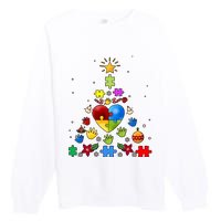 Funny Autism Awareness Christmas Tree Premium Crewneck Sweatshirt