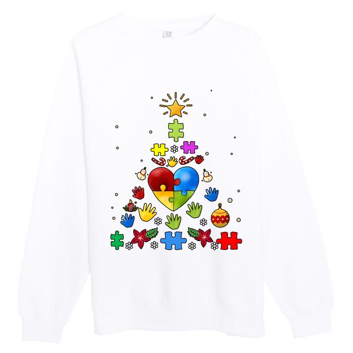 Funny Autism Awareness Christmas Tree Premium Crewneck Sweatshirt