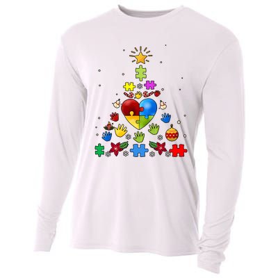 Funny Autism Awareness Christmas Tree Cooling Performance Long Sleeve Crew