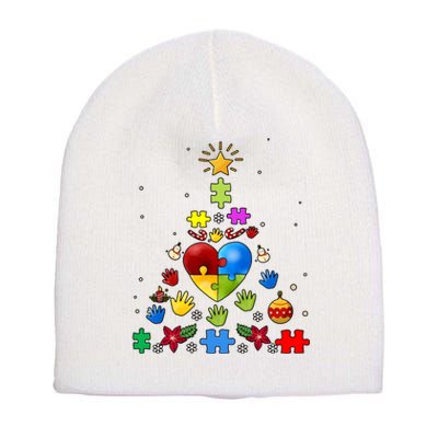 Funny Autism Awareness Christmas Tree Short Acrylic Beanie