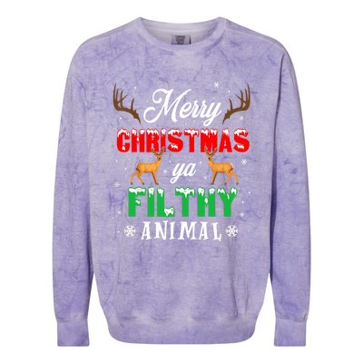 Funny Alone At Home Movies Merry Christmas You Filty Animal Long Sleeve Colorblast Crewneck Sweatshirt