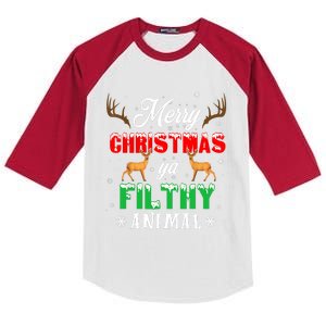 Funny Alone At Home Movies Merry Christmas You Filty Animal Long Sleeve Kids Colorblock Raglan Jersey