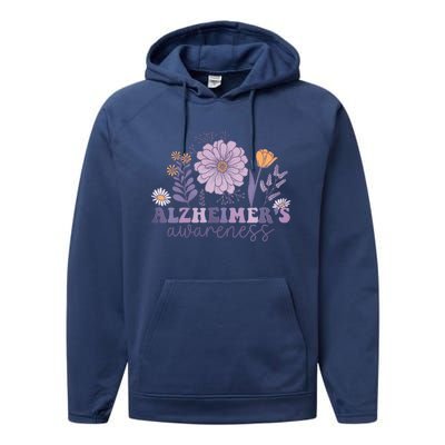 Flowers Alzheimer Awareness Dementia Awareness Alzheimers Walk Forget Me Not Performance Fleece Hoodie