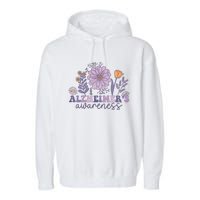 Flowers Alzheimer Awareness Dementia Awareness Alzheimers Walk Forget Me Not Garment-Dyed Fleece Hoodie