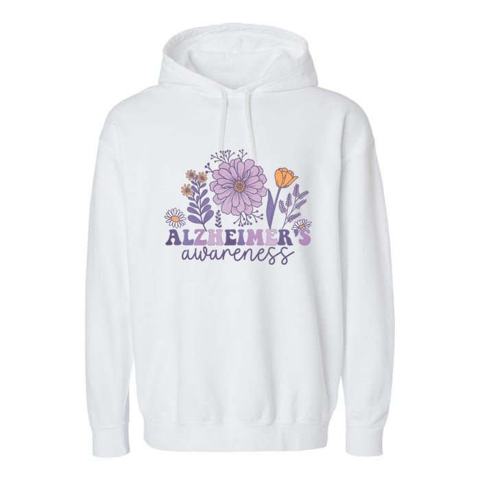 Flowers Alzheimer Awareness Dementia Awareness Alzheimers Walk Forget Me Not Garment-Dyed Fleece Hoodie