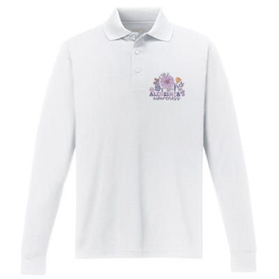 Flowers Alzheimer Awareness Dementia Awareness Alzheimers Walk Forget Me Not Performance Long Sleeve Polo